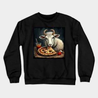 Funny sheep eating pizza gift ideas Crewneck Sweatshirt